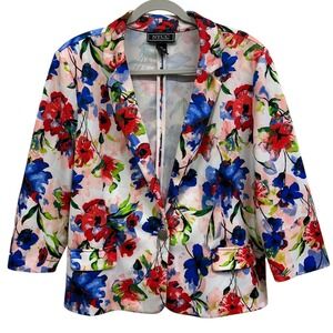 NYCC New York Clothing Co Blazer Womens XL White Floral 3/4‎ Sleeve Stretch